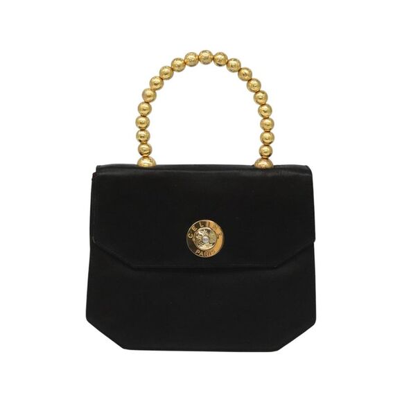 Pre Loved Celine Satin Handbag Beaded Top Handle Women Black - Picture 2 of 8
